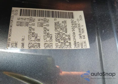 2016 Nissan Titan Xd Pro-4X Diesel z USA, uszkodzony, nr VIN 1N6BA1F42GN502492